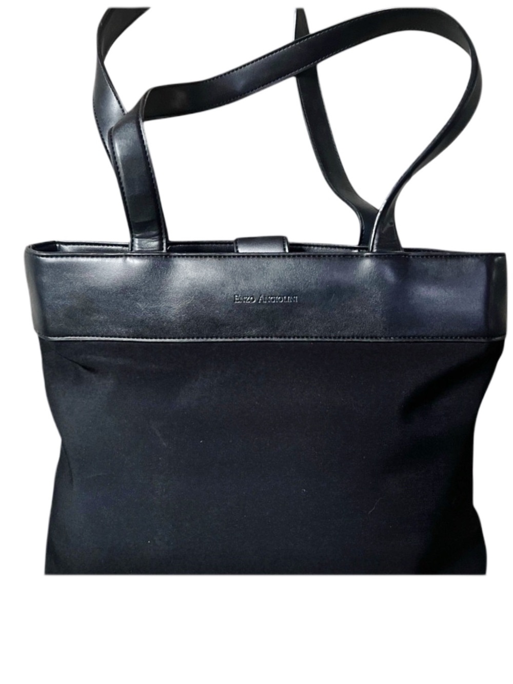 Enzo Angiolini Black Nylon & Leather Trimmed Tote Bag